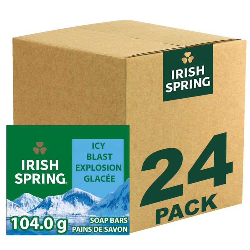 Irish Spring صابون بار آيريش سبرينغ آيسي بلاست للرجال، صابون للرجال، رائحة منعشة ونظيفة لمدة 12 ساعة، صابون للرجال لغسل اليدين والجسم، لطيف على البشرة، علبة قابلة لإعادة التدوير، 24 قطعة، 3.7 أونصة - Image 1
